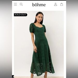 BOHME BOUTIQUE emerald lace midi/maxi length dress never worn